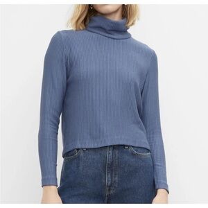 Club Monaco Meredy Ribbed Turtleneck Top | French Blue | XXS